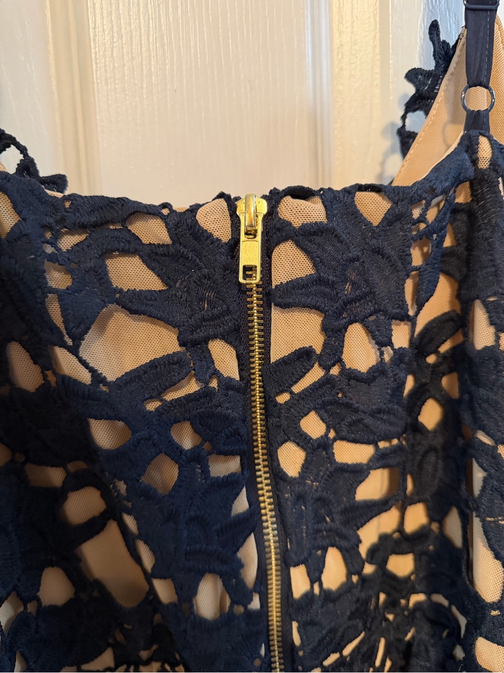 City Chic Navy Lace Overlay Dress with Nude Lining - Picture 7 of 10